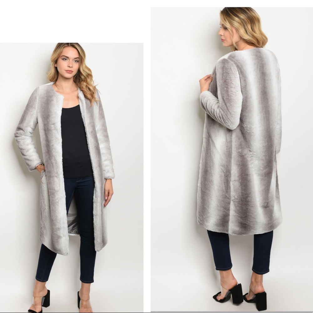 🤩Long Gray Faux Fur Coat🌟 - Picture 3 of 4